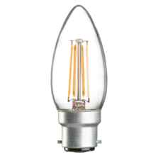 Bayonet cap LED candle shape bulb with clear filament that gives a warm cosy glow.