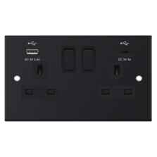 Slimline Matt Black USB Charger Socket - Double with Fast Charge Type C USB