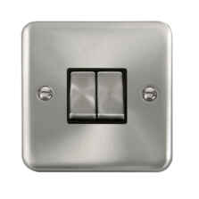 Curved Satin Chrome Light Switch - Double 2 Gang 2 Way