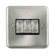 Curved Satin Chrome Light Switch - Triple 3 Gang 2 Way