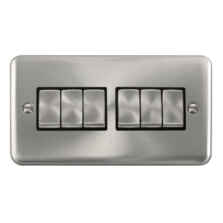 Curved Satin Chrome Light Switch - 6 Gang 2 Way
