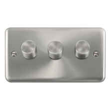 8mm Curved Satin Chrome Dimmer Switches - 3 x 400W 2 Way