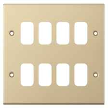Slimline Satin Brass Empty Grid Switch Plate - 8 Gang Twin Tier Plate