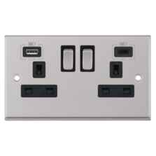 Satin Chrome Double Socket With USB Charger - Double with Fast Charge Type C USB