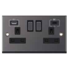Black Nickel Socket With USB Charger - Double with Fast Charge Type C USB