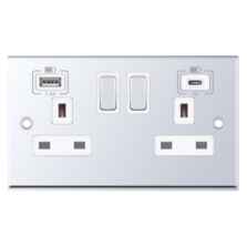 Polished Chrome Double Socket With USB Charger - Double with Fast Charge Type C USB