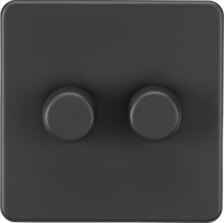 Screwless Anthracite Grey Dimmer Switch - 2 Gang 2 Way 10-200W (5-150W LED)