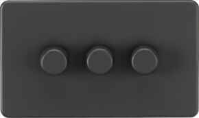 Screwless Anthracite Grey Dimmer Switch - 3 Gang 2 Way 10-200W (5-150W LED)