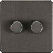 Screwless Smoked Bronze Dimmer Switch - 2 Gang 2 Way 10-200W (5-150W LED)