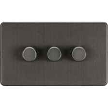 Screwless Smoked Bronze Dimmer Switch - 3 Gang 2 Way 10-200W (5-150W LED)