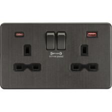 Screwless Smoked Bronze Socket With Fastcharge Type A & Type C USB