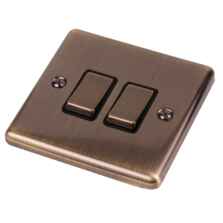 Antique Brass Light Switch - 2 Gang 2 Way Double