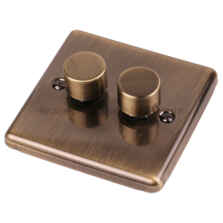 Antique Brass Dimmer Switch LED Compatible - 2 Gang 2 Way Double