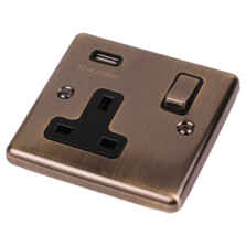Antique Brass USB Socket - Single with 1 x USB