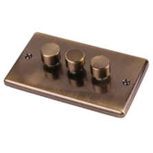 Antique Brass Dimmer Switch LED Compatible - 3 Gang 2 Way Triple