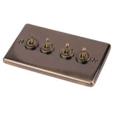 Antique Brass Toggle Light Switch - 4 Gang 2 Way Quad