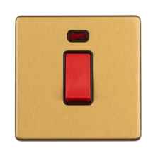 Screwless Satin Brass 45A DP Cooker / Shower Switch - Single Size With Neon