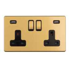 Screwless Satin Brass USB Socket - Double