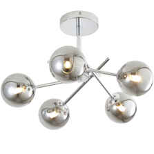 Polished Chrome 5 Light G9 Ceiling Light With Round Smoked Glass Shades - 5 Light