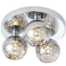 Polished Chrome 3 Light Round G9 Ceiling Light With Smoke Glass Shades and Decorative Droplets - 3 Light
