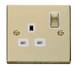 Polished Brass Single Socket -Ingot 1Gang Switched - With White Interior
