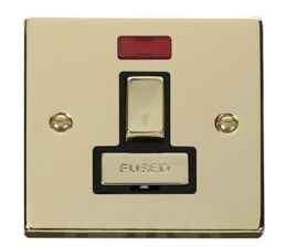 Polished Brass Switched Fused Spur 13A/Neon Ingot - With Black Interior