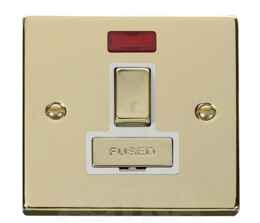 Polished Brass Switched Fused Spur 13A/Neon Ingot - With White Interior