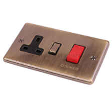 Antique Brass 45A DP Cooker Isolator Switch & Socket - 45A DP Switch & 13A DP Switched Socket