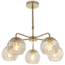 Satin Brass 5 Light Adjustable Height Ceiling Fitting With Dimpled Glass Shades - 5 Light Fitting