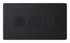 5mm Screwless Matt Black LED Dimmer Switch - 3 Gang 2 Way