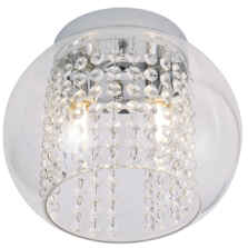 Polished Chrome 2 Light Round G9 Ceiling Light With Clear Glass Shade and Decorative Droplets - 2 Light Fitting