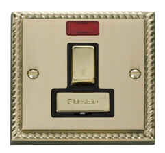 Georgian Brass Switched Fused Spur 13A/Neon Ingot - With Black Interior