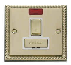 Georgian Brass Switched Fused Spur 13A/Neon Ingot - With White Interior