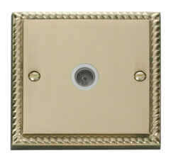 Georgian Brass TV Socket - Single Co-ax Outlet - With White Interior