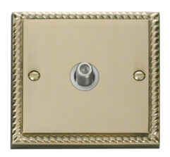 Georgian Brass Satellite Socket - Single - With White Interior