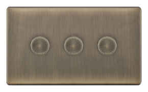 5mm Screwless Antique Brass LED Dimmer Switch - 3 Gang 2 Way