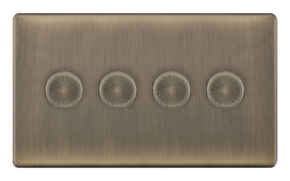 5mm Screwless Antique Brass LED Dimmer Switch - 4 Gang 2 Way