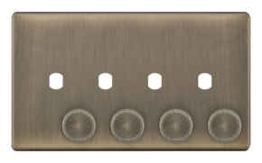 5mm Screwless Antique Brass **EMPTY** / Build Your Own LED Dimmer Switch Plate - 4 Gang **Empty Plate Only**