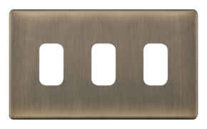 5mm Screwless Antique Brass Empty Grid Switch Plates - 3 Gang