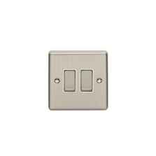Satin Stainless Steel & White Light Switch - 2 Gang 2 Way Double