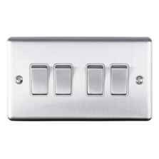 Satin Stainless Steel & White Light Switch - 4 Gang 2 Way Quad