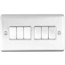 Satin Stainless Steel & White Light Switch - 6 Gang 2 Way