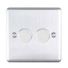 Satin Stainless Steel Dimmer Switch 400w/LED - 2 Gang 2 Way Double	