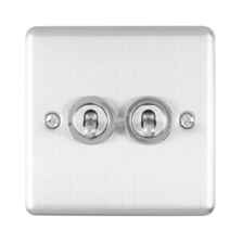 Satin Stainless Steel Toggle Switch - 2 Gang 2 Way Double