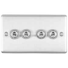 Satin Stainless Steel Toggle Switch - 4 Gang 2 Way Quad