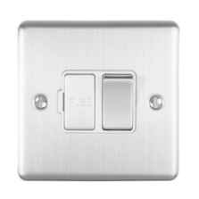 Satin Stainless Steel & White 13A Fused Spur Connection Unit - Switched