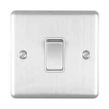 Satin Stainless Steel & White 20A DP Isolator Switch - Without Neon