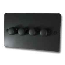 Flat Plate Matt Black Dimmer Switch - 4 Gang 4 x 400w 1 or 2 way