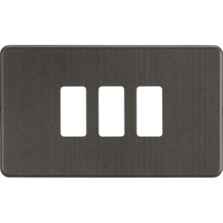 Screwless Smoked Bronze Toggle Grid Switch - 3 Gang Plate