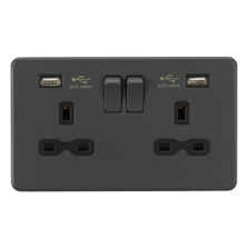 Screwless Anthracite Grey Double Socket with USB C - 2 Gang With 2 USB